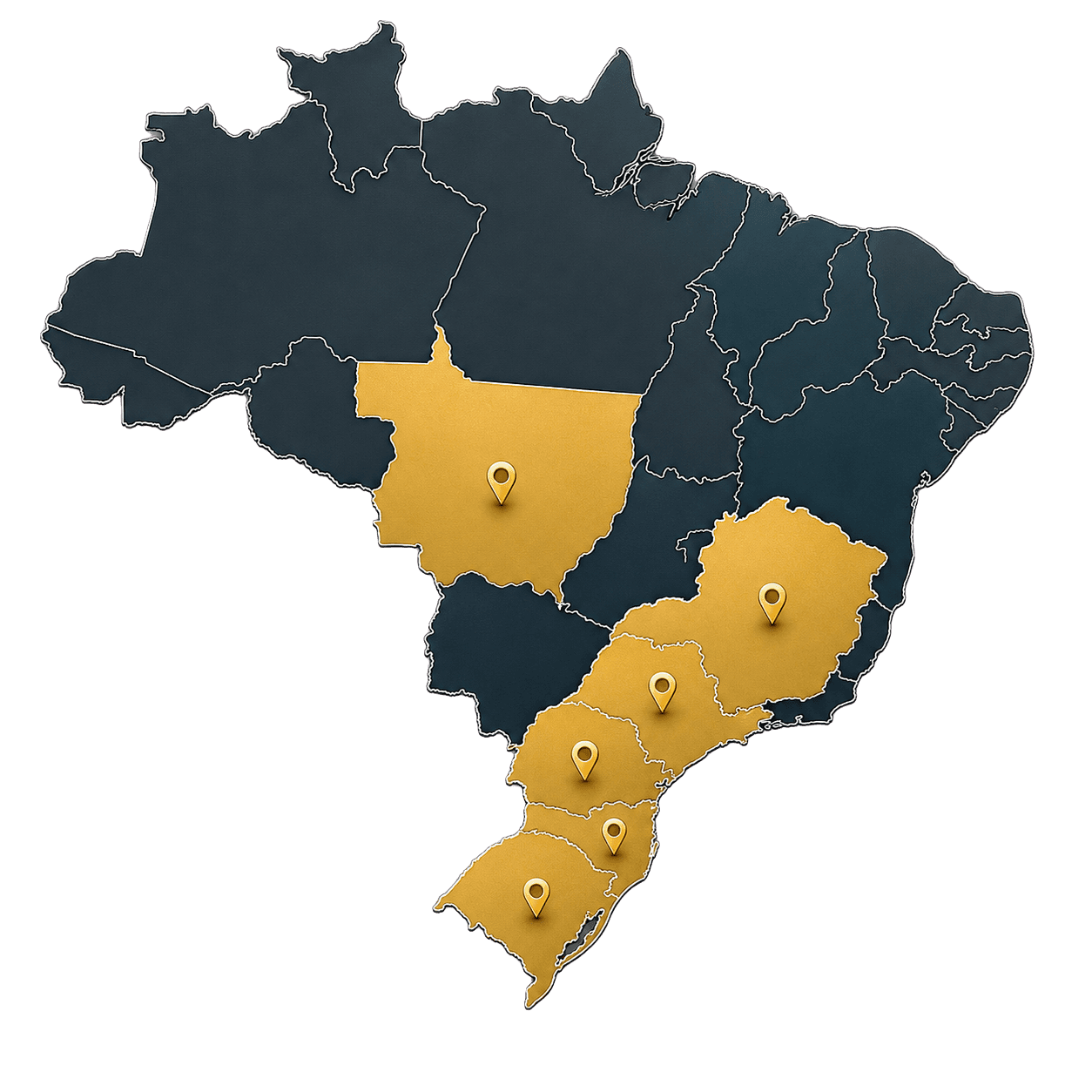 Mapa do Brasil com os estados de atuação da PlatoTruck